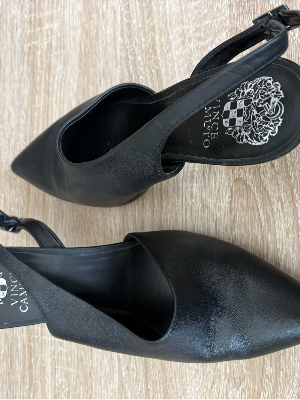 Vince Camuto Black Leather Pointed Slingback Heels
